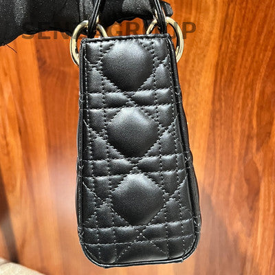 Dior Lady Dior Black Gold Cannage Handbag Classic Fashion