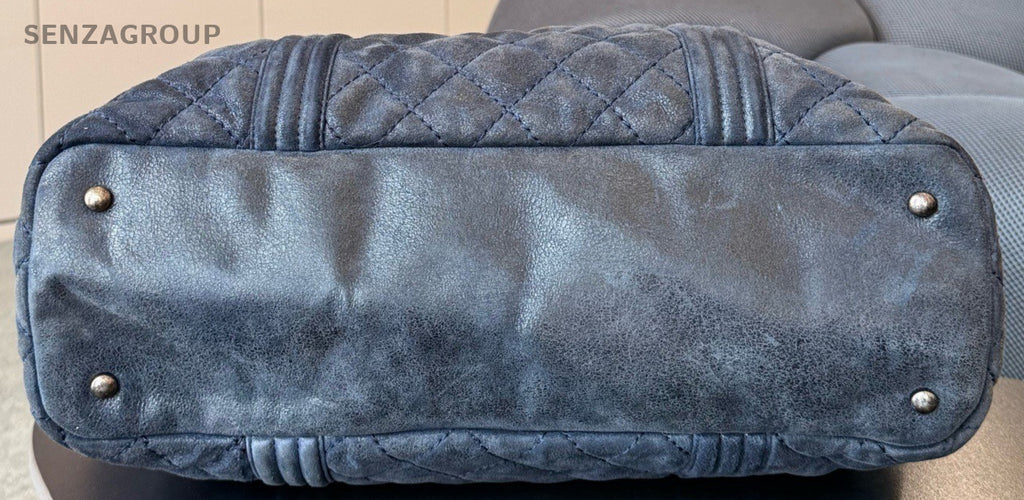 Chanel Leboy Tote Shoulder Bag Blue Silver Diamond Women Classic Designer