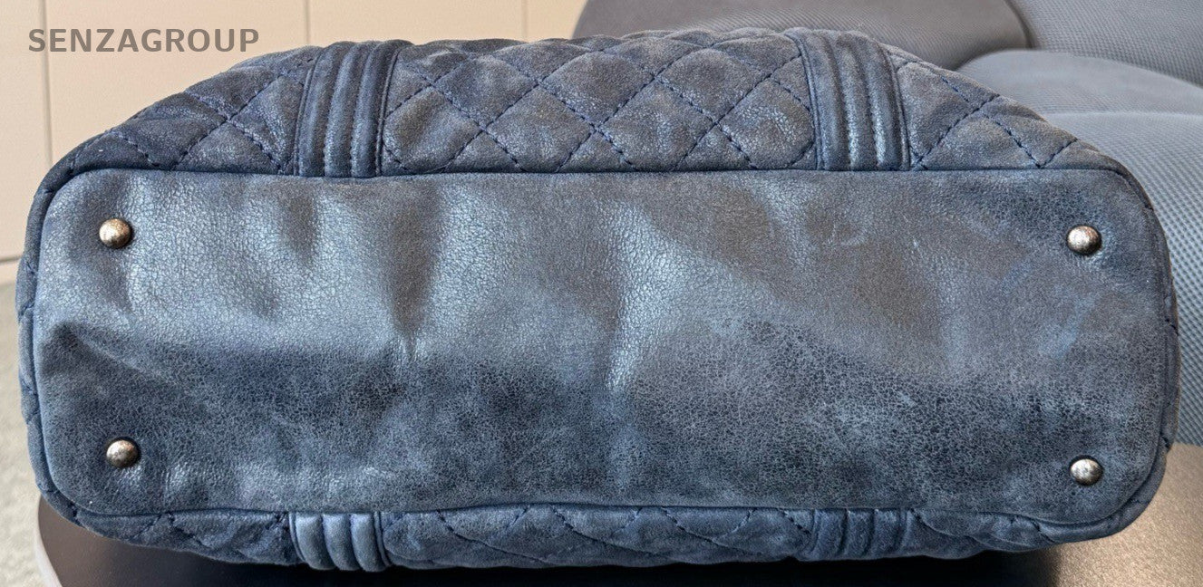 Chanel Leboy Tote Shoulder Bag Blue Silver Diamond Women Classic Designer