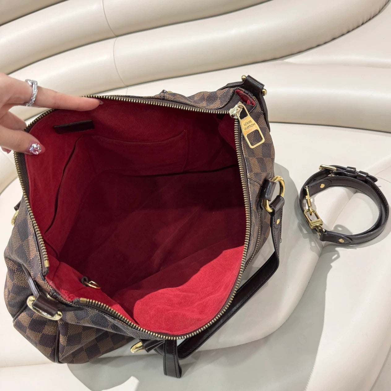 Louis Vuitton Damier Ebene Tote Top Handle Crossbody Bag Brown Women Classic