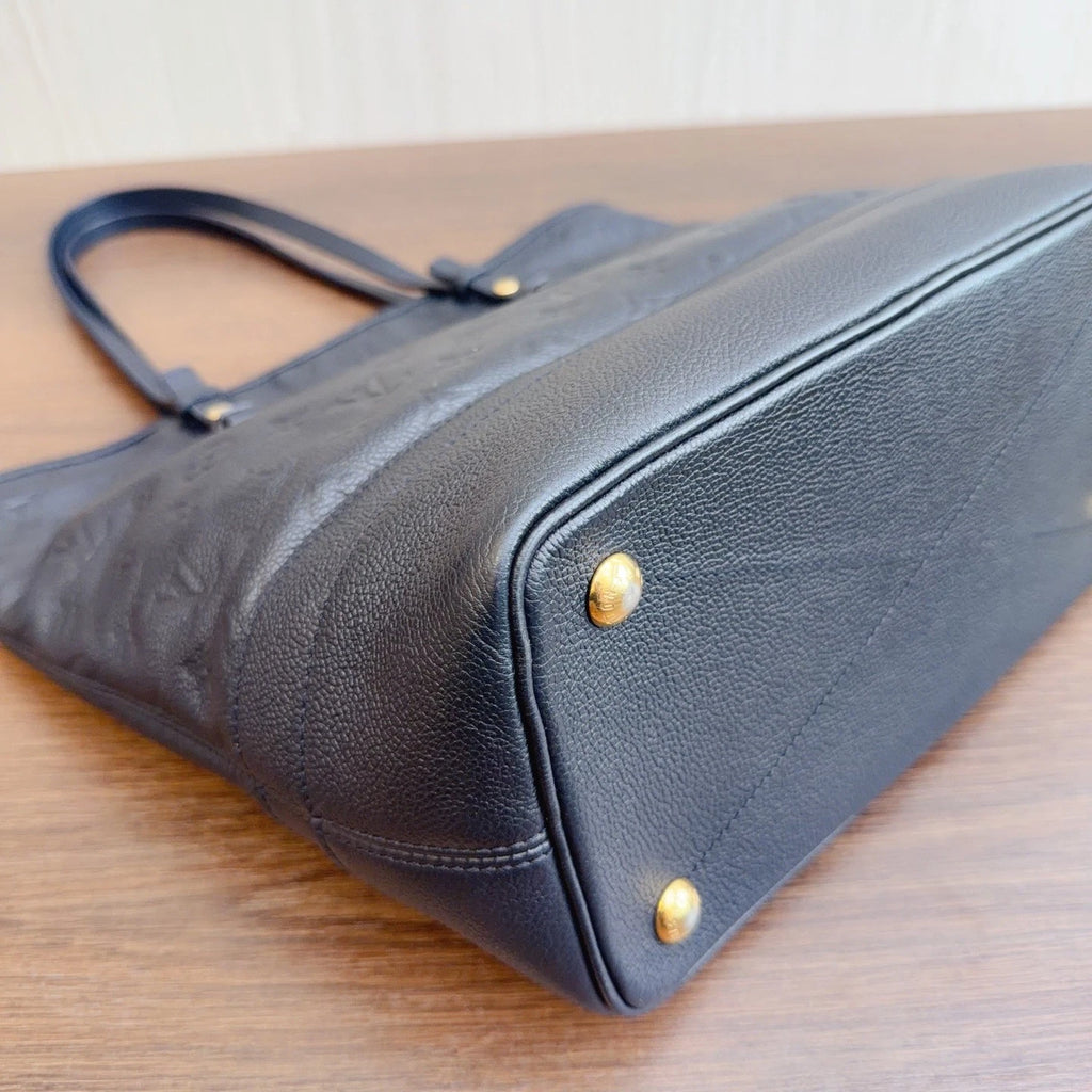 Louis Vuitton Calfskin Tote Shoulder Bag Black Gold Women Classic