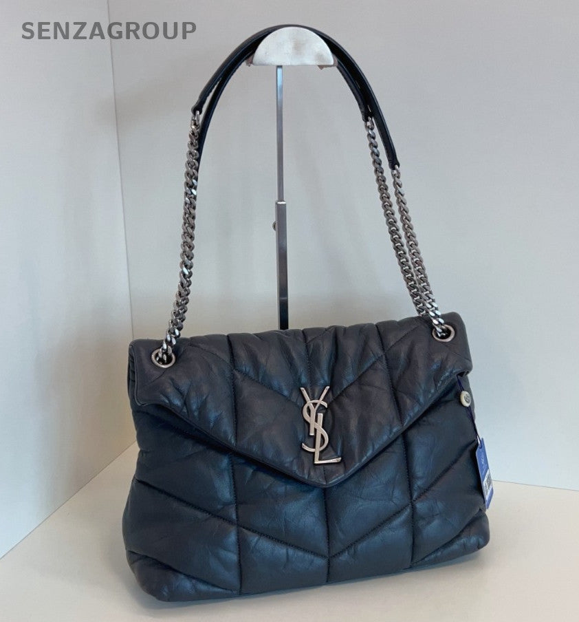 YSL Saint Laurent  LouLou Purffer GM Chain Shoulder bag Gray Silver Women