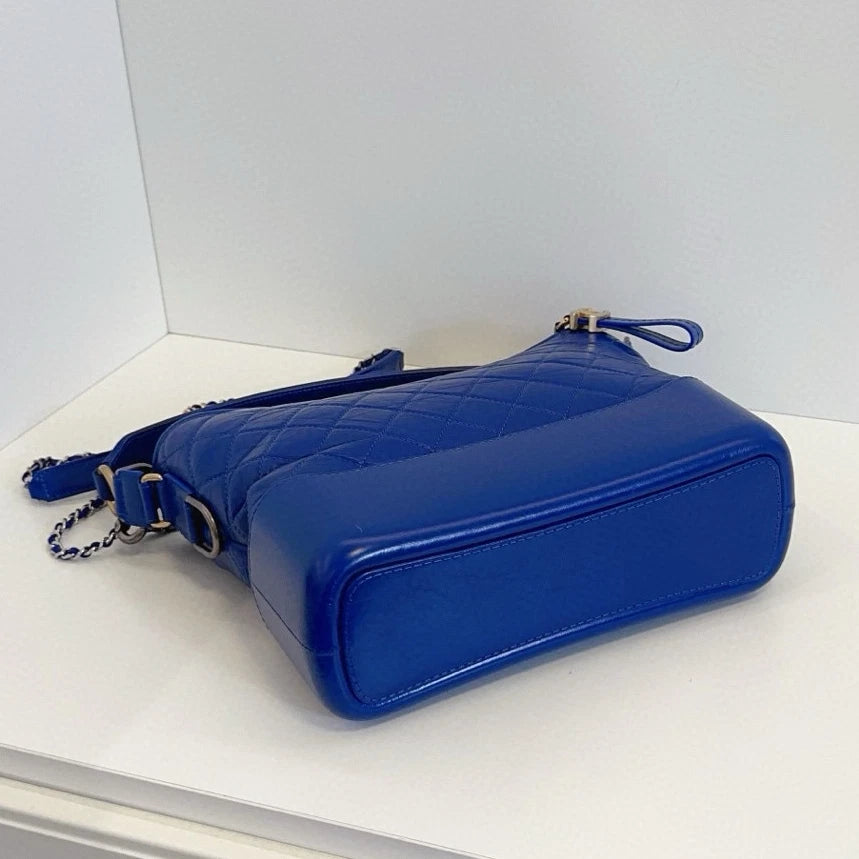 Chanel Gabrielle MM Chain Top Handle Shoulder Crossbody Blue Gold Women Classic