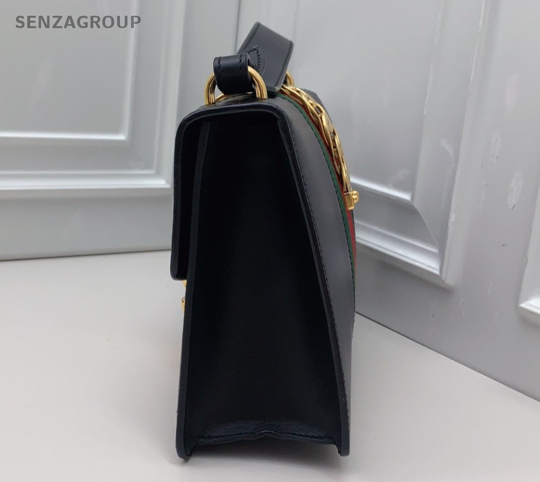 GUCCI Sylvie MM 2WAY Shoulder bag Black Gold Women Classic
