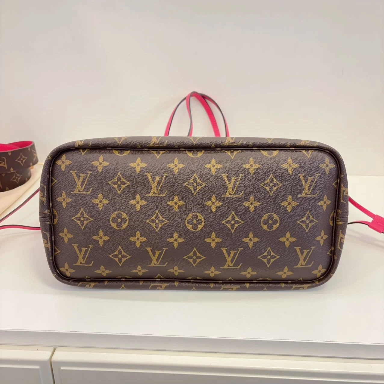 Louis Vuitton Neverfull MM Tote Shoulder Bag Monogram Canvas Brown Pink Women