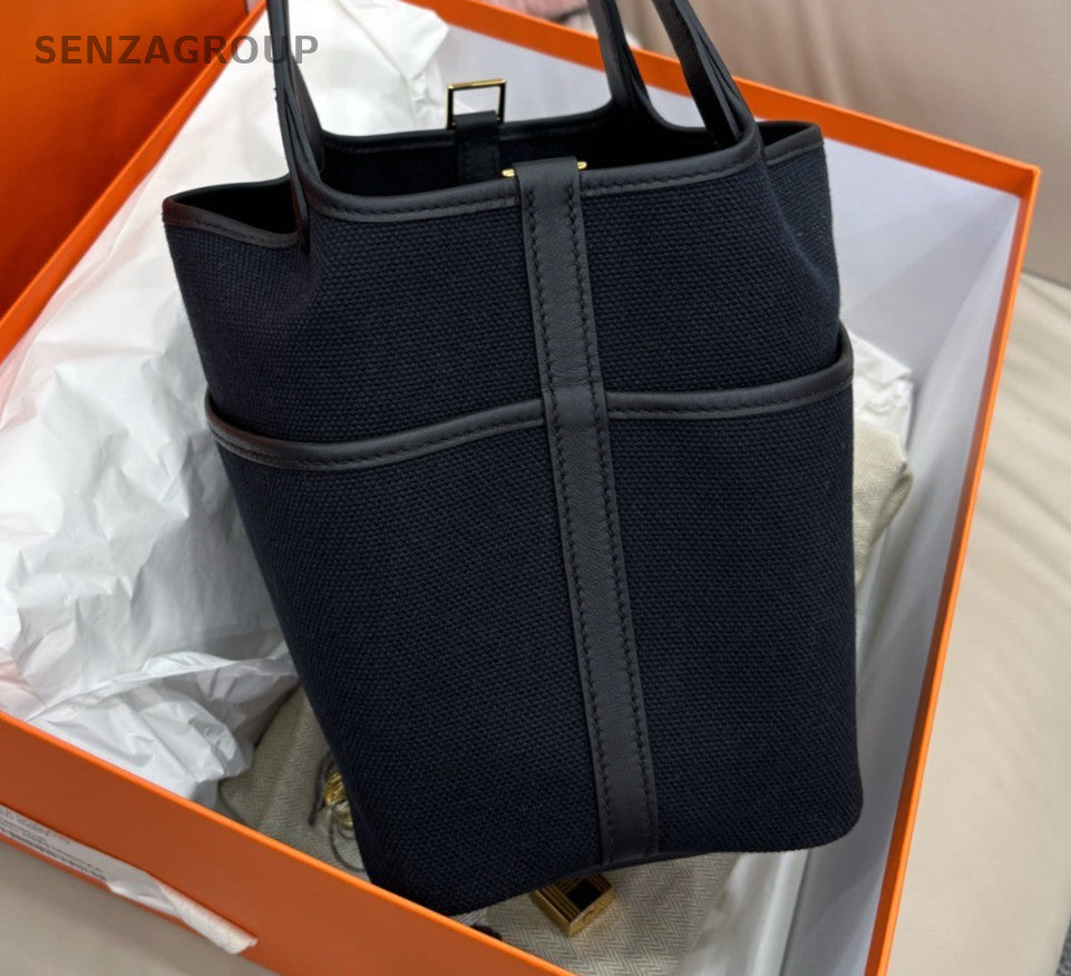 Hermes Cargo Picotin18 Top Handle Bag Black Gold Women Classic Fashion