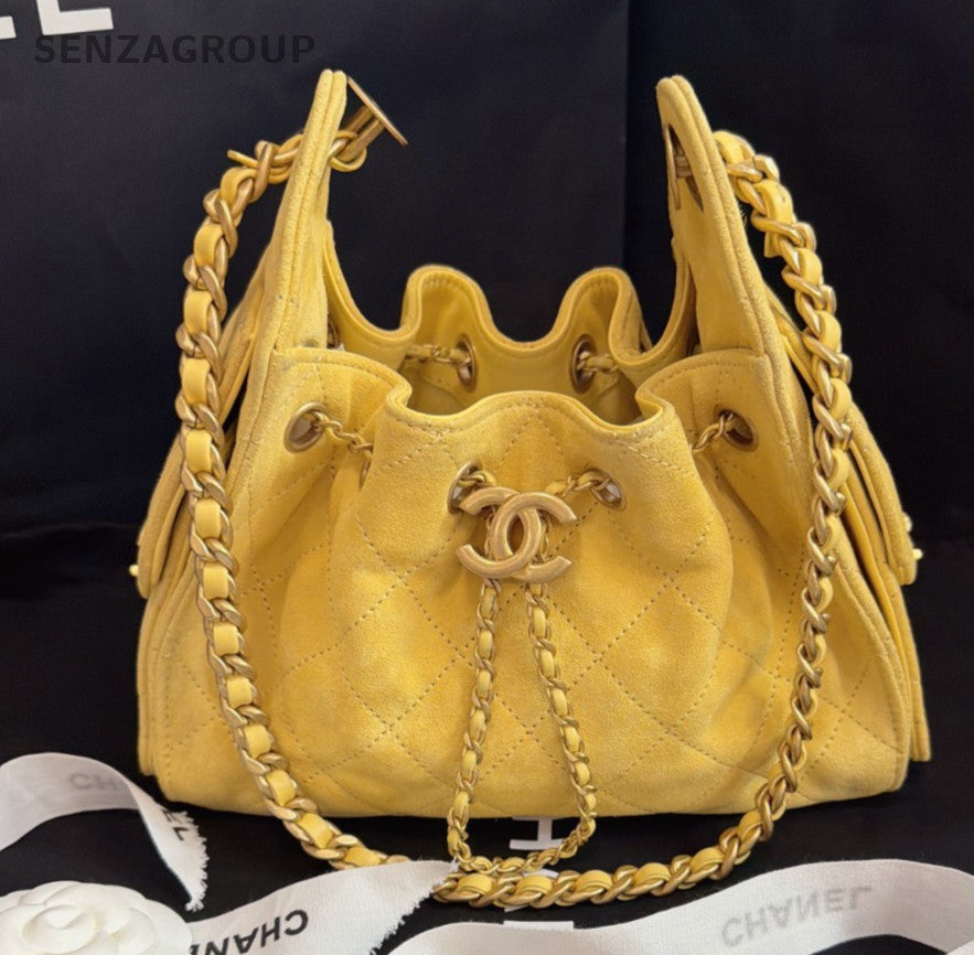 Chanel 25Bag Suede Mini Chain Shoulder Bag Yellow Gold Used Women Classic