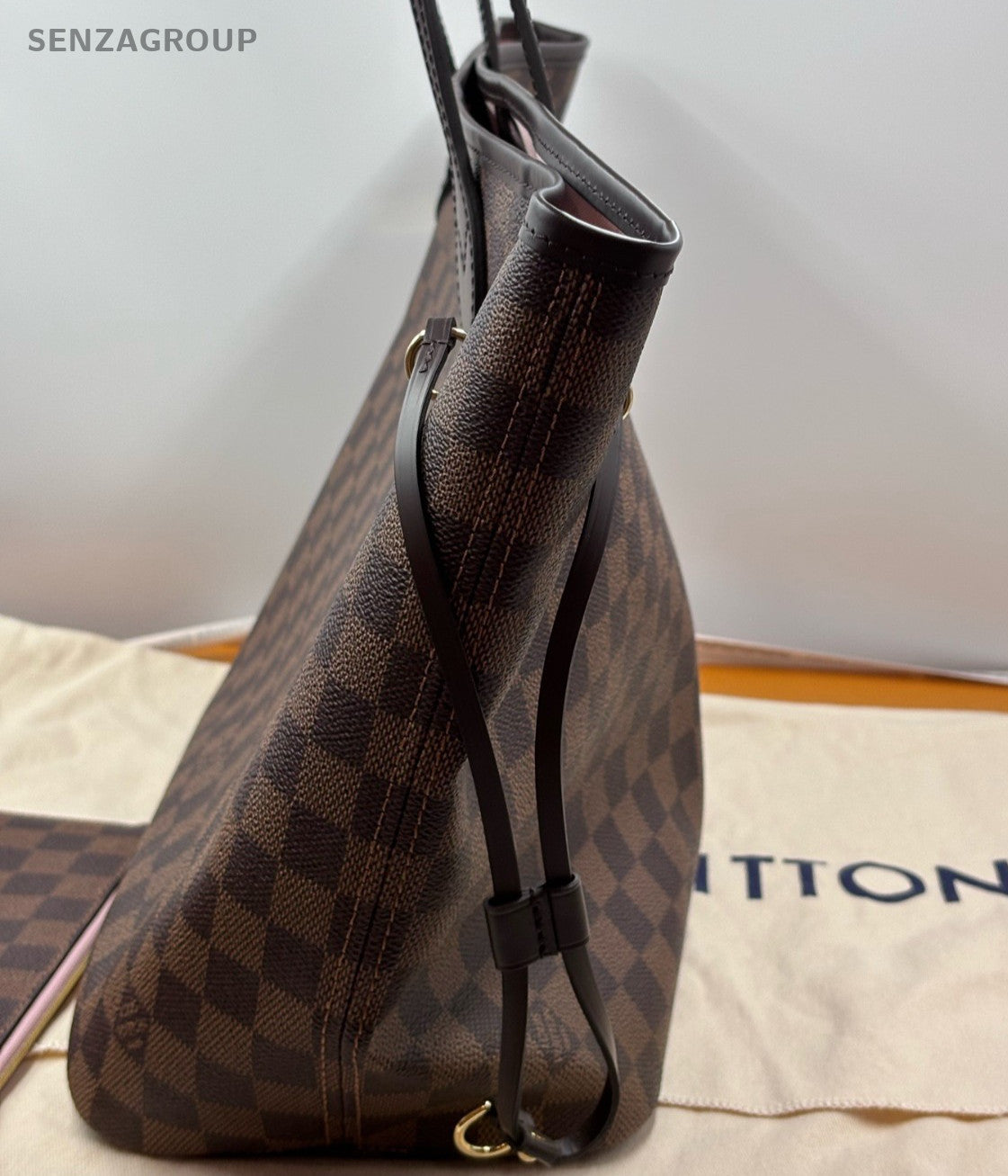 Louis Vuitton Neverfull MM Tote Shoulder Bag Brown Pink Women Classic