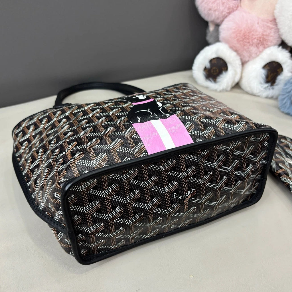Goyard Anjou Tote Mini Top Handle Shoulder Bag Black Silver Women Classic