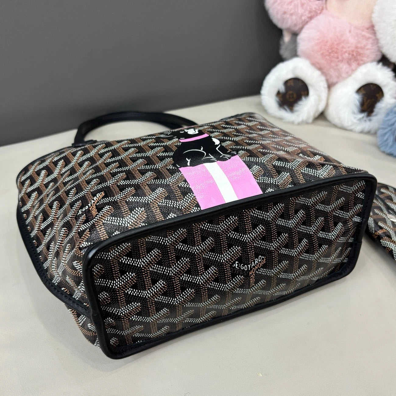 Goyard Anjou Tote Mini Top Handle Shoulder Bag Black Silver Women Classic