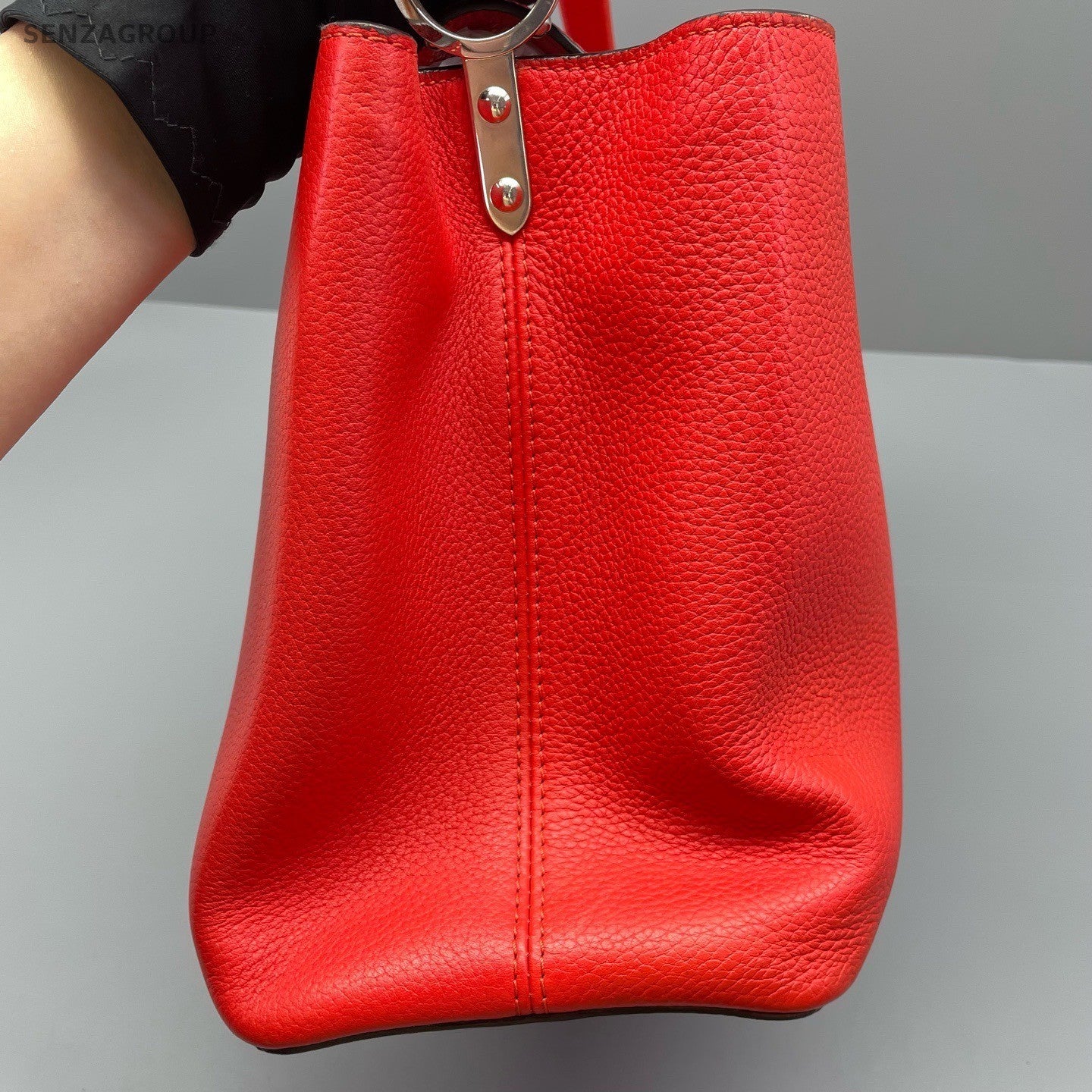 Louis Vuitton Capucines GM Top Handle Bag Red Silver Used Women Classic