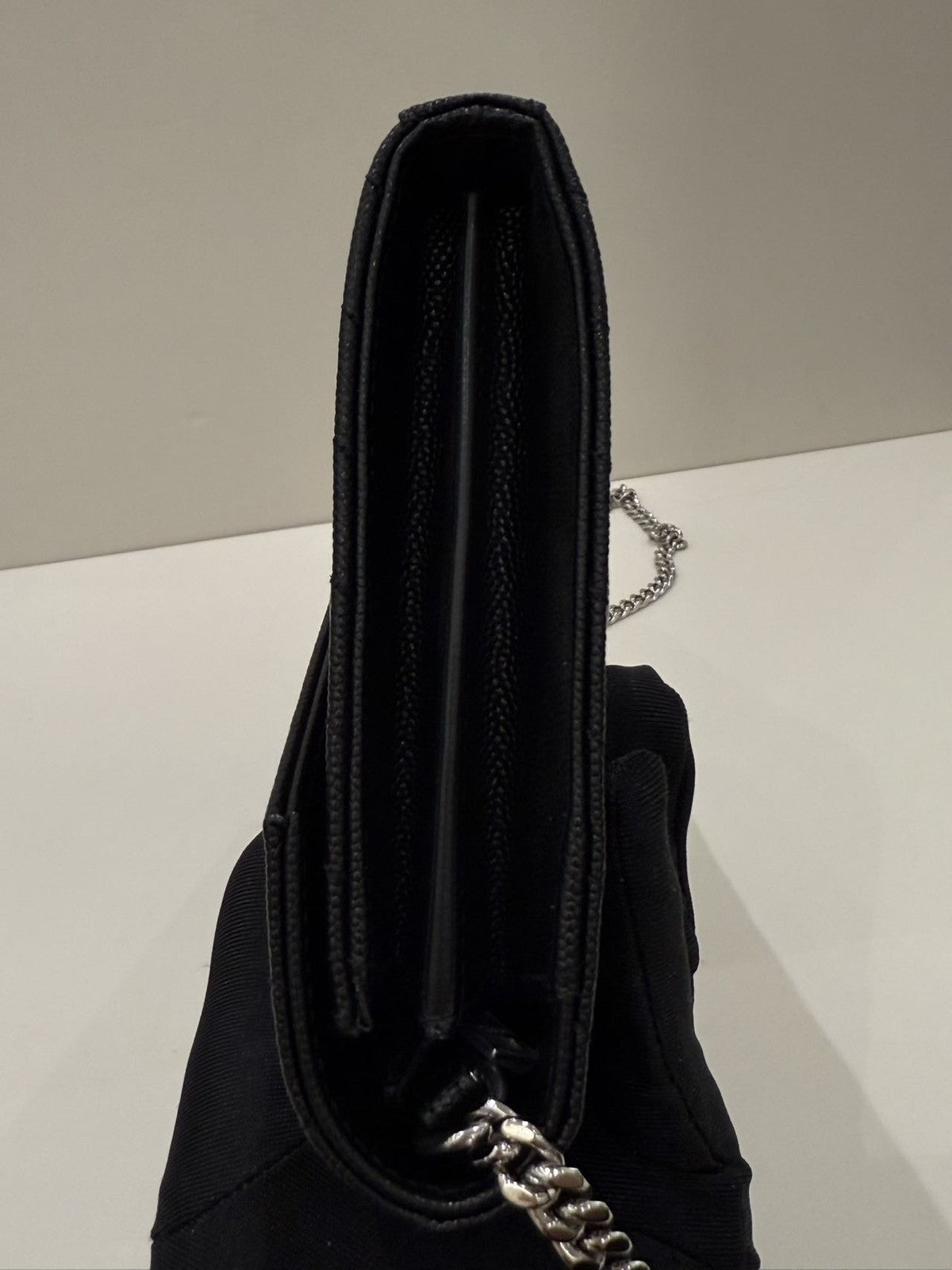 Saint Laurent Envelope Chain Shoulder Bag Black Silver - Classic Women's Fashion