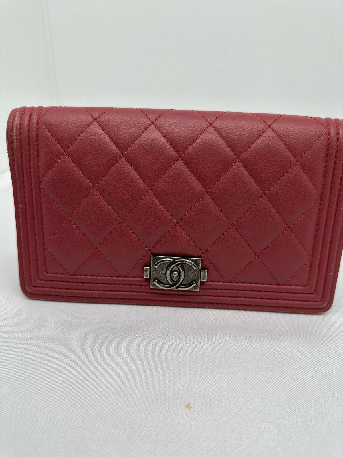 CHANEL LeBoy Leather Red Wallet For Women