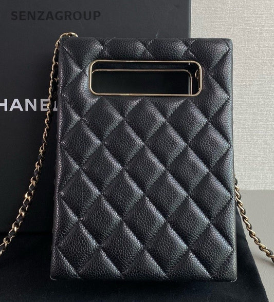 Chanel 22S Tote Diamond Chain Crossbody Black Gold Women Classic