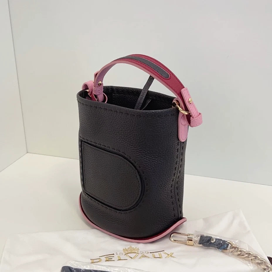 Delvaux Pin Twist Bucket Top Handle Bag Crossbody Black Gold Women Classic