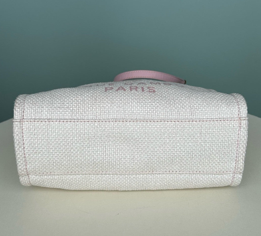 Chanel Beach Bag Chain Shoulder Bag White Pink Silver Hardware Women Classic