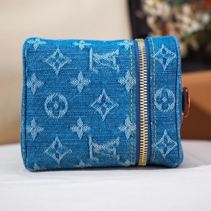 Excellent Louis Vuitton Nice Mini Denim Vanity Monogram Top Handle Bag GHW