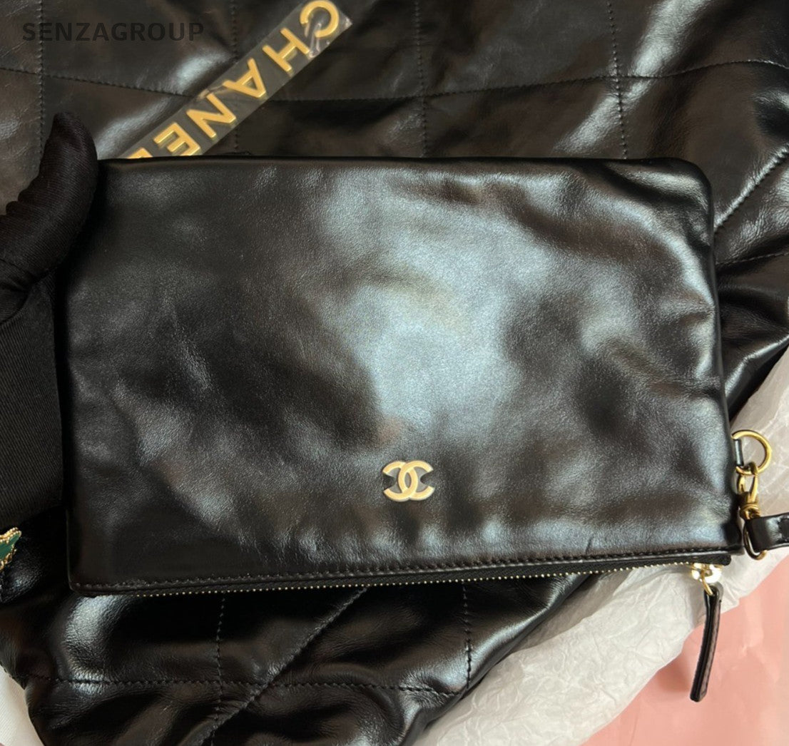 Chanel Diamond MM Chain Shoulder Bag Black Gold Women Classic Fashion