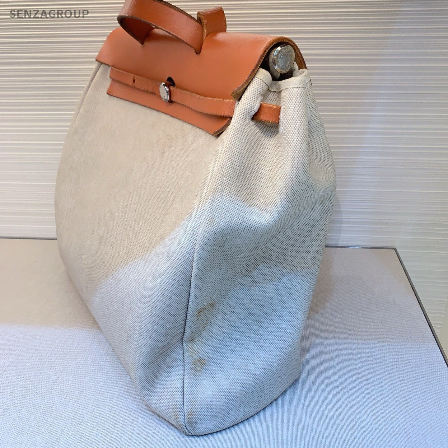 Hermes Herbag 2Way Top Handle Bag Shoulder Bag White Brown Silver Women Classic