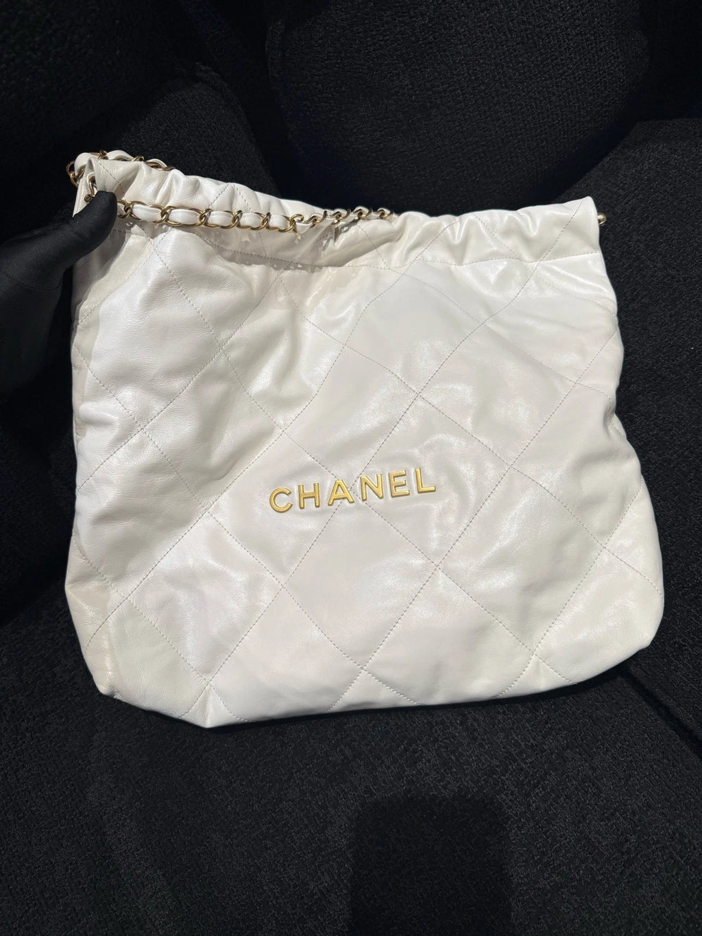 New CHANEL Calfskin 22Bag Medium White Gold Tote Bag For Women