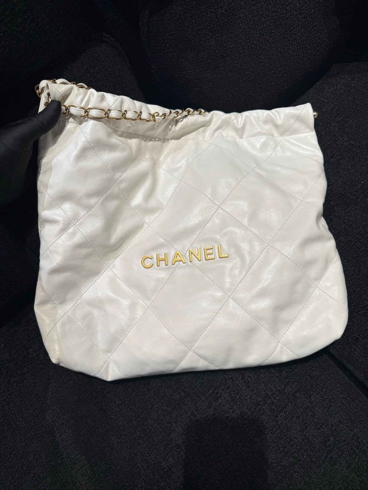 New CHANEL Calfskin 22Bag Medium White Gold Tote Bag For Women