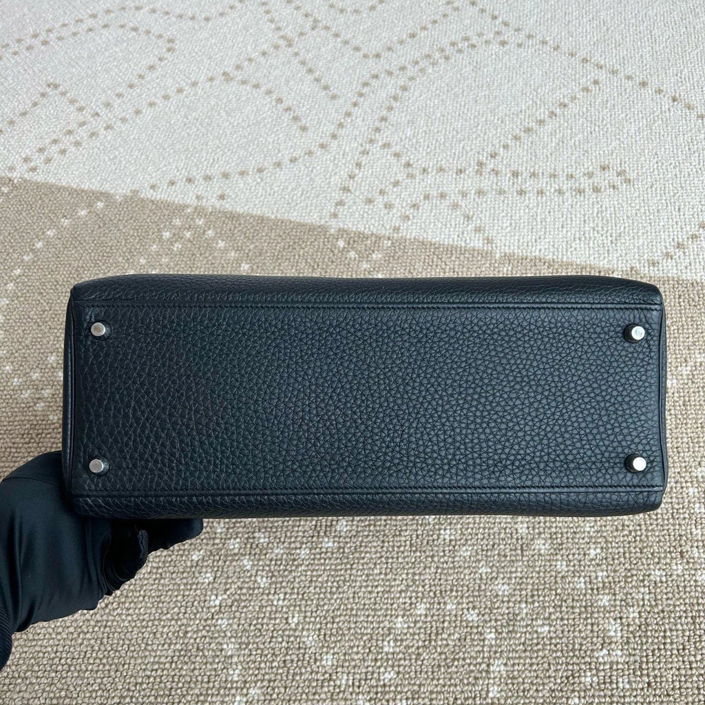 Hermes Kelly35 Top Handle Bag Crossbody Black Silver Women Classic