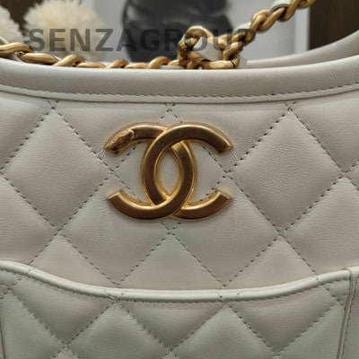 Chanel Hobo Bag White Gold Lambskin Quilted Chain Shoulder Bag Classic