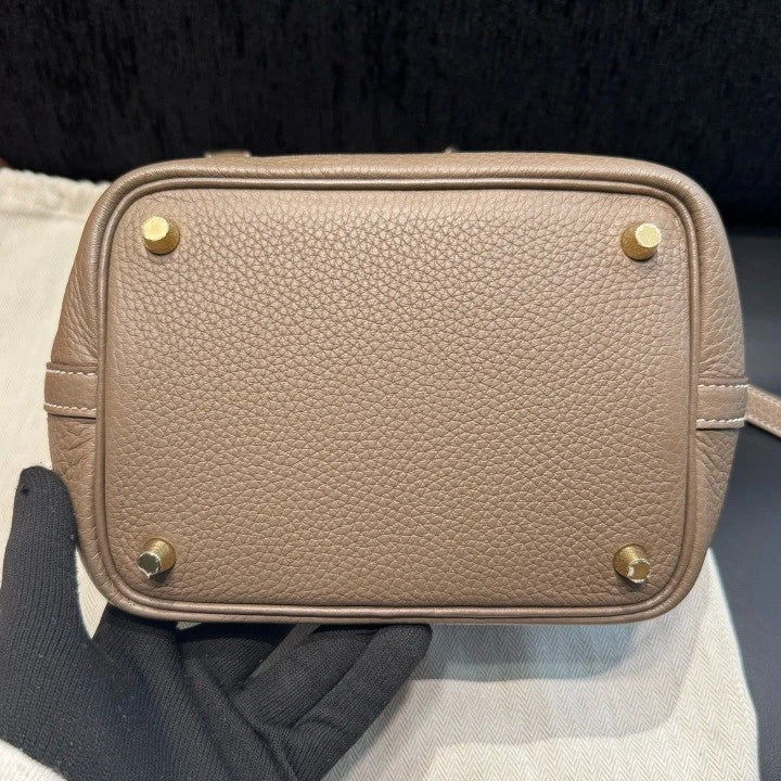 Hermes Bucket 18 Gray Top Handle Bag Gold Hardware Women Classic D