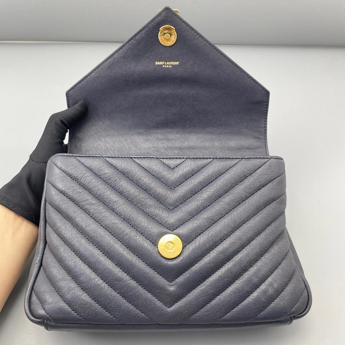 Saint Laurent Envelope Bag MM Chain Top Handle Crossbody Bag Blue Women