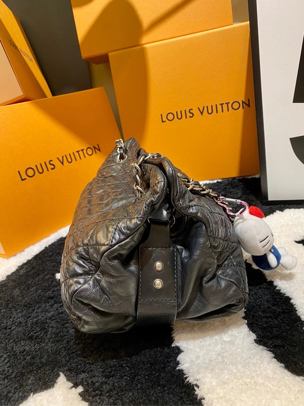 CHANEL Black Silver Vintage Puff Shoulder Bag For Women