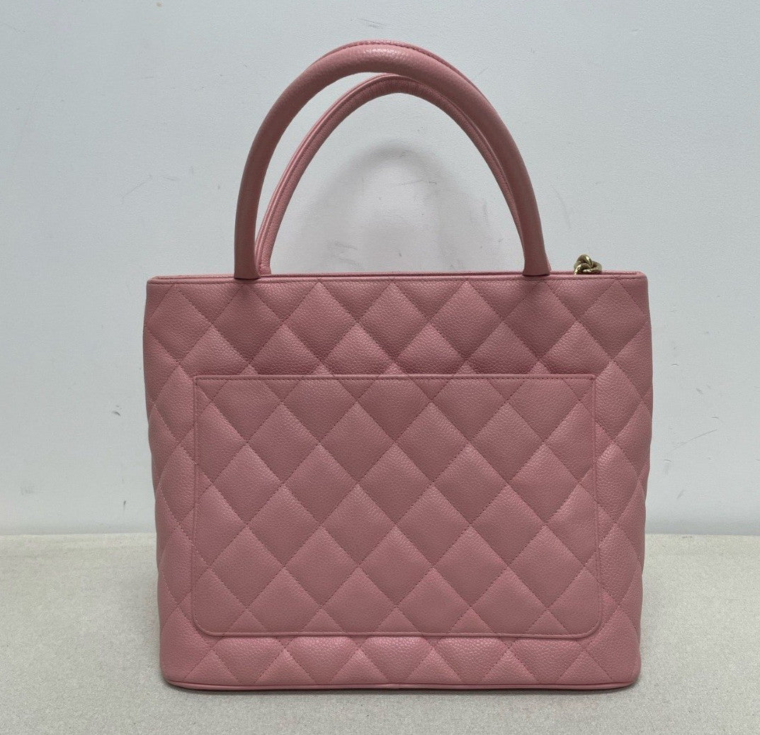 Chanel Hilton Tote Top Handle Bag Pink Gold Diamond Women Classic Vintage