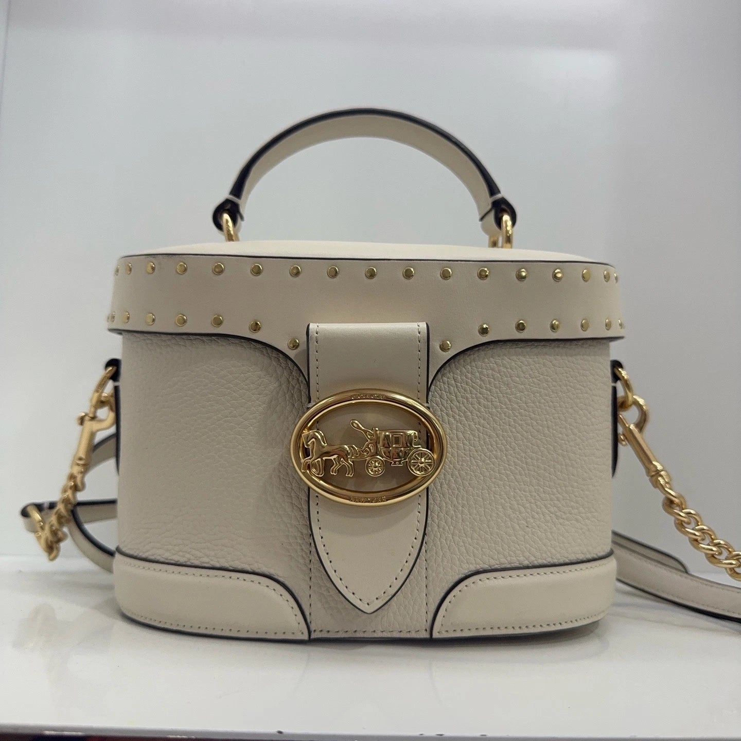 Coach Georgie 20 White Rivet Leather Box Handbag Shoulder Crossbody Women