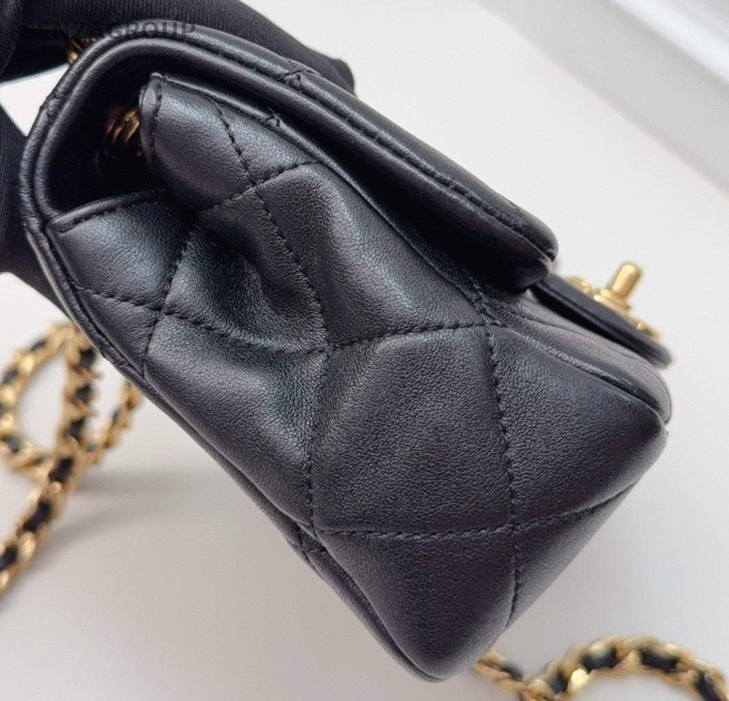 Chanel Diamond PM Black Gold Diamond Top Handle Bag Chain Crossbody Women