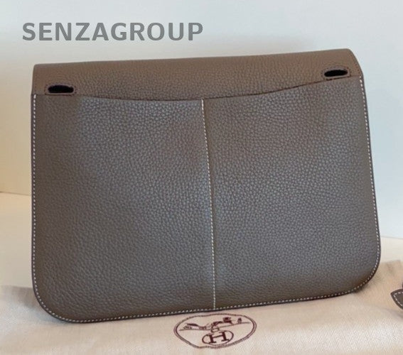 Hermes Halzan Top Handle Bag Crossbody Gray Silver Women Classic