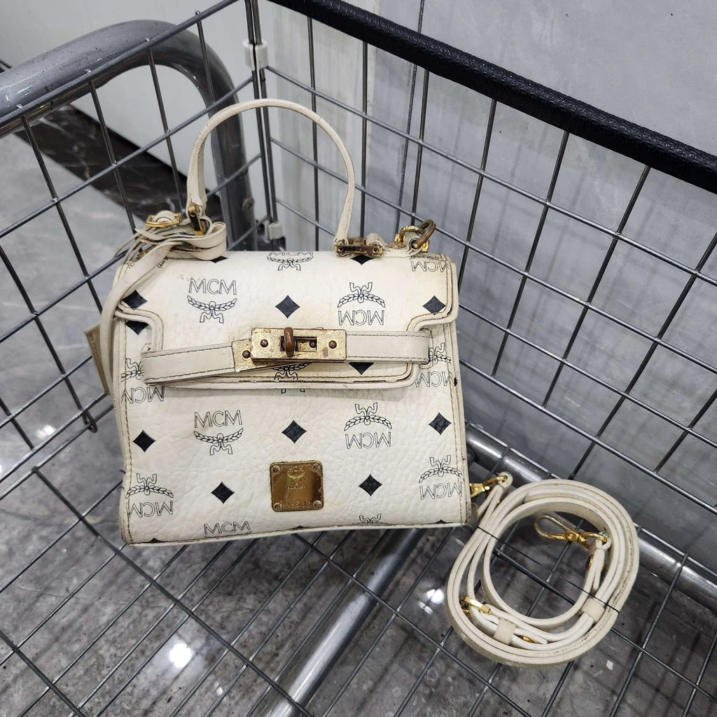 MCM White Monogram Mini Kelly Handbag Shoulder Crossbody Women