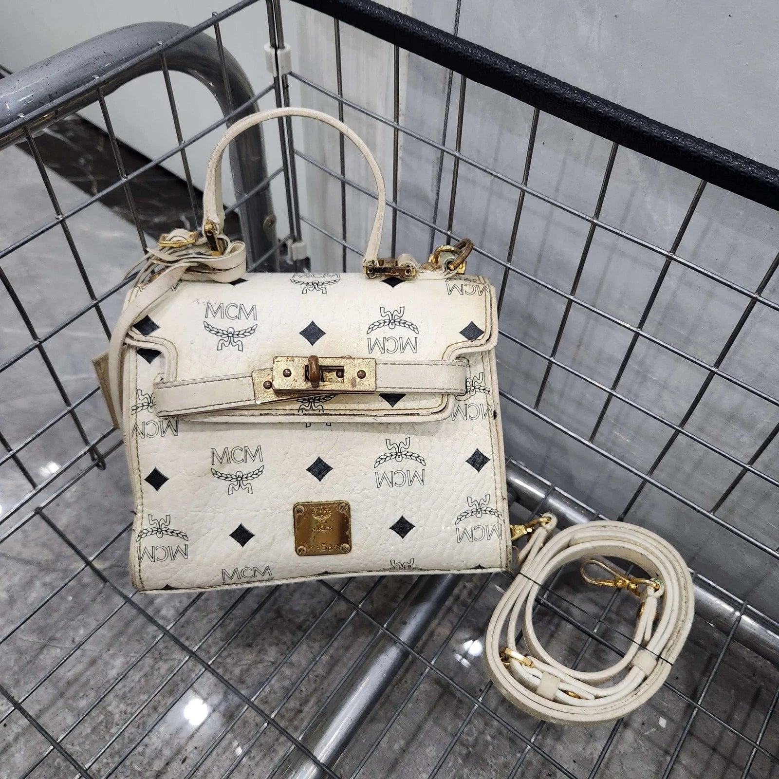 MCM White Monogram Mini Kelly Handbag Shoulder Crossbody Women
