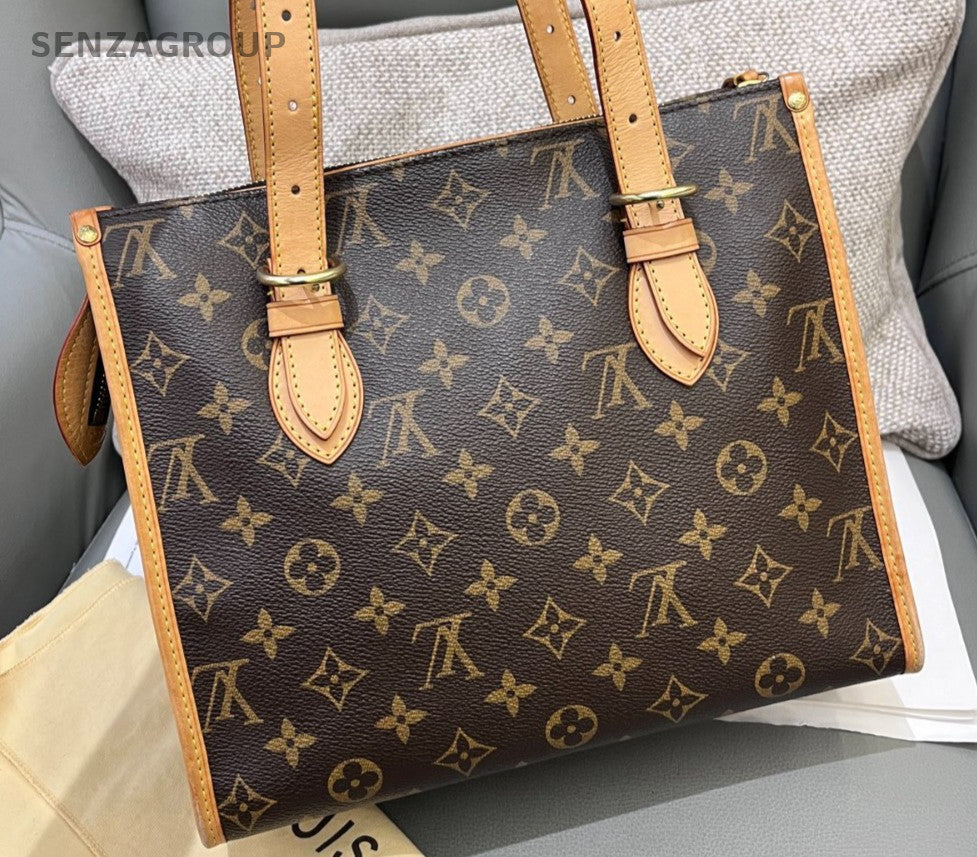 Louis Vuitton Monogram Tote Shoulder Bag Brown Gold Women Classic