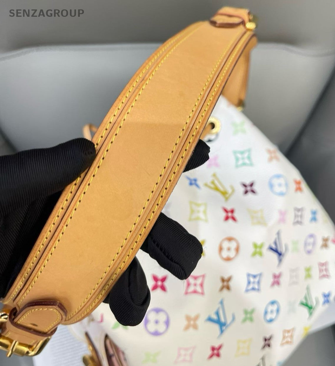 Louis Vuitton Monogram Bucket Shoulder Bag White Multicolor Gold Women Classic