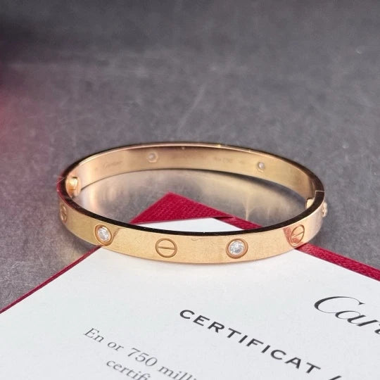 Cartier Love Classic Bracelet 4Diamonds Rose Gold 18k AU750 Double Screw Size16