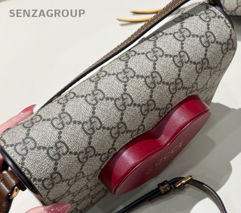 Gucci Loving Heart Crossbody Brown Gold Women Designer