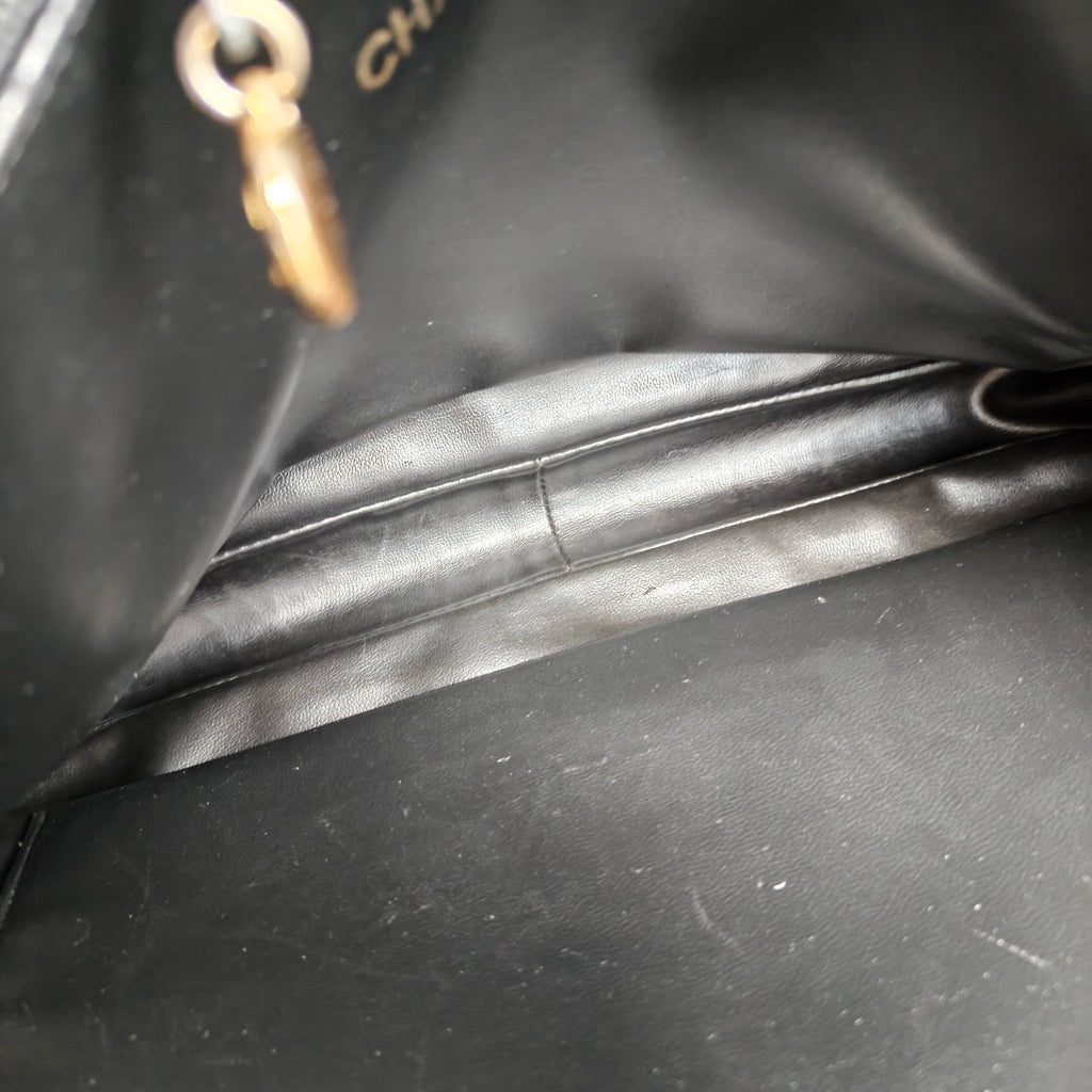 Chanel Diamond Chain Lambskin Black Gold Shoulder Bag Women Classic Vintage