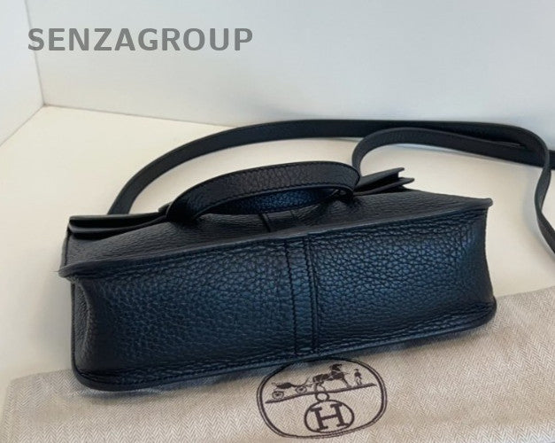 Hermes Halzan25 Top Handle Shoulder Bag Crossbody Black Gold Women Classic