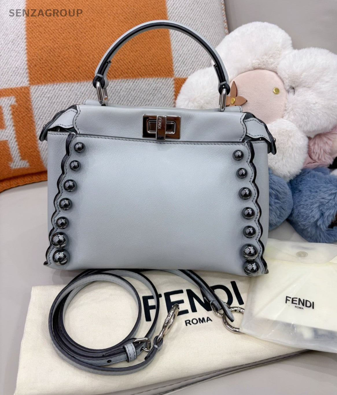 FENDI Peekaboo PM Top Handle 2way Shoulder Handbag Light gray Women Classic