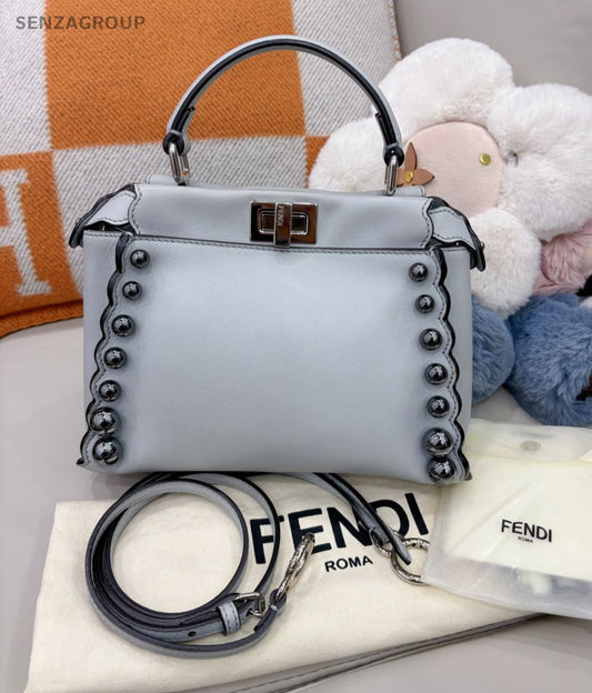 FENDI Peekaboo PM Top Handle 2way Shoulder Handbag Light gray Women Classic