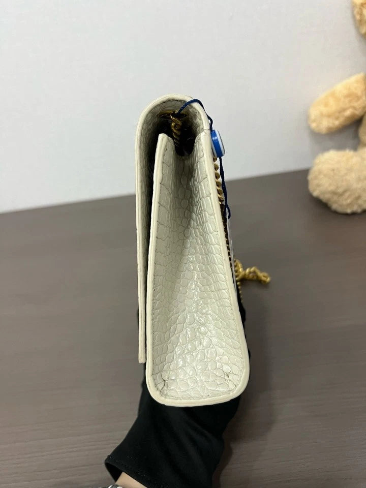 YSL White Crocodile Embossed Leather Tassel Kate Shoulder Bag For Women