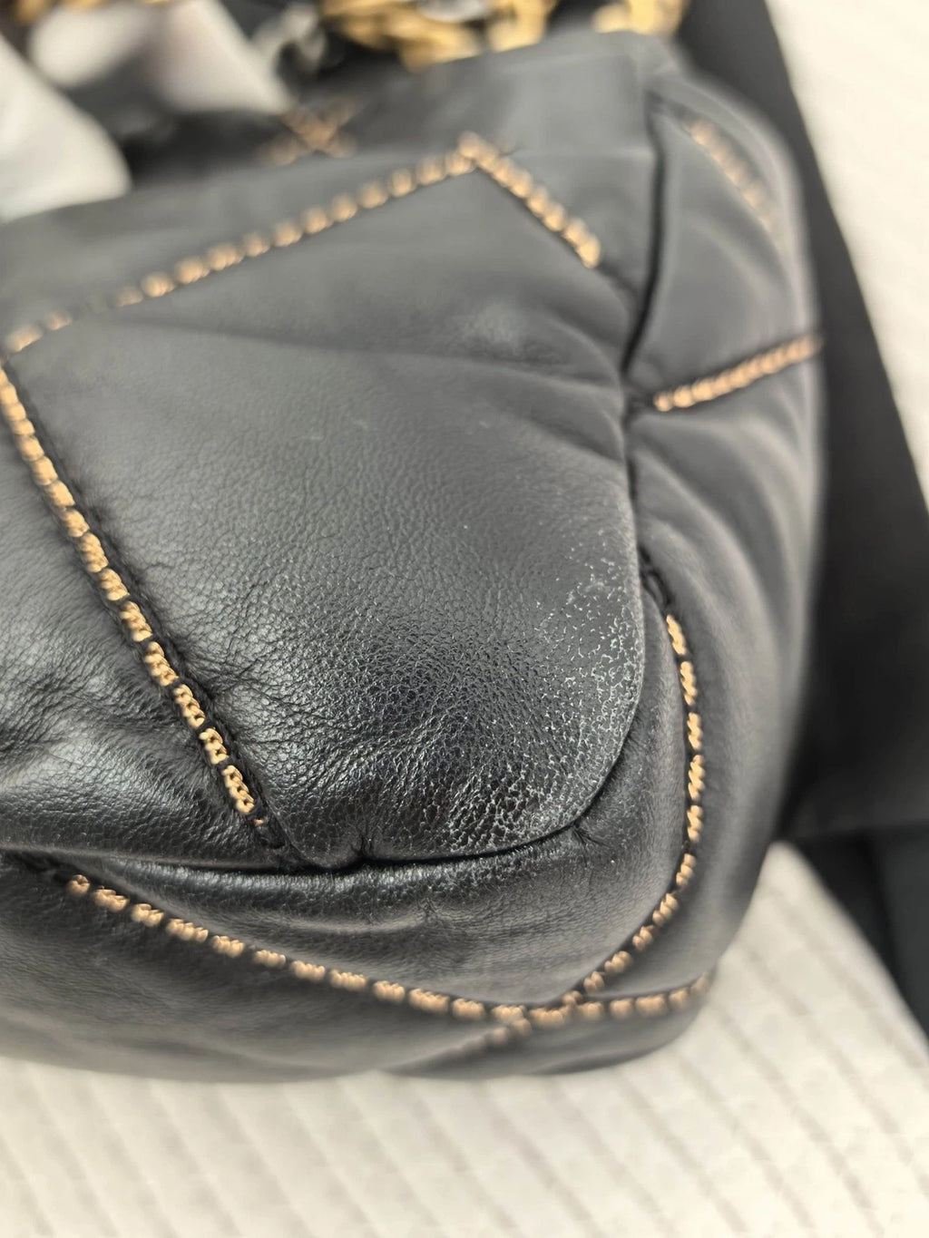 Chanel 19 Bag Crossbody Bag Lambskin Black Gold Diamond Women Classic