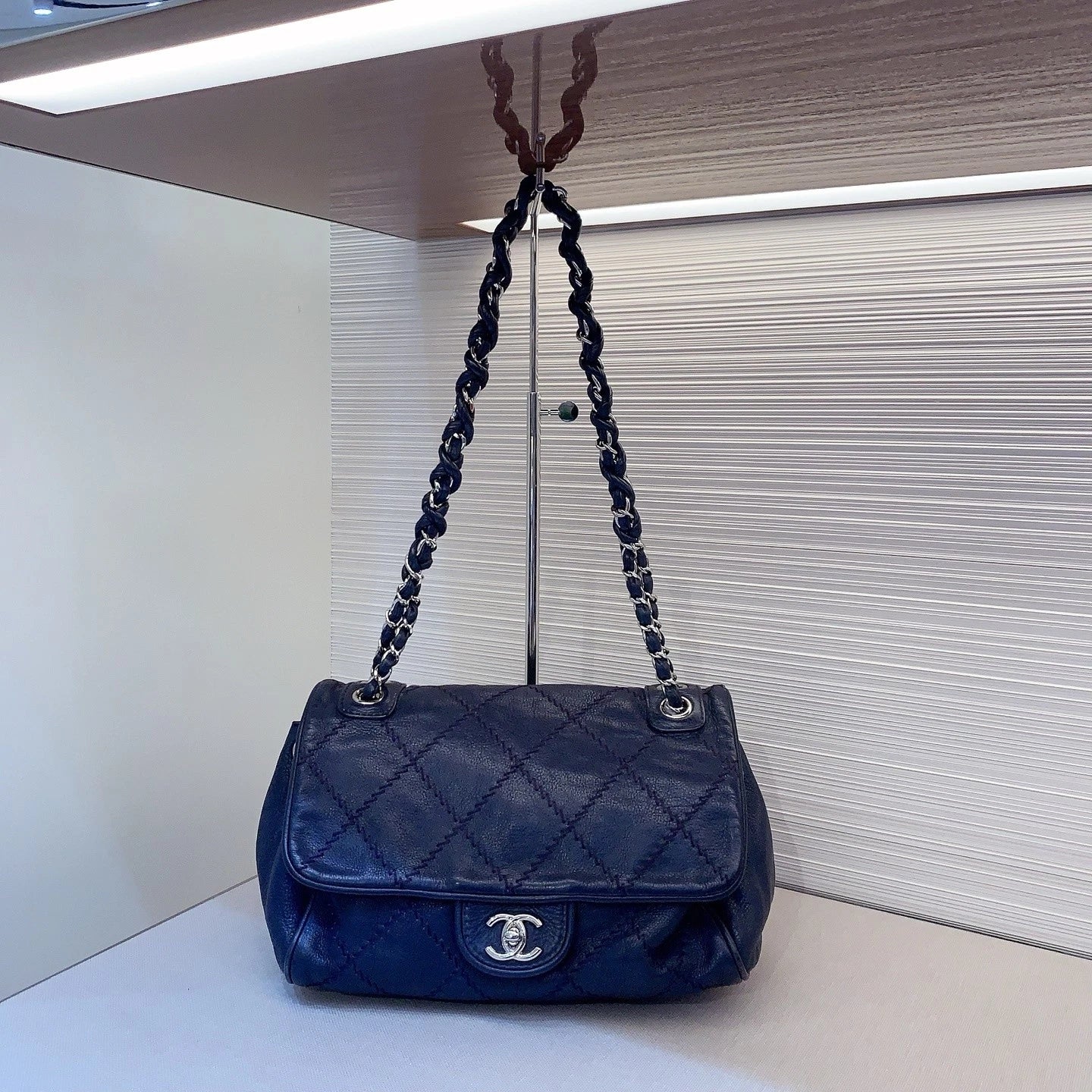 CHANEL Blue Leather Pumpkin Shoulder Bag For Women