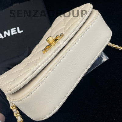 Chanel Mini Flap Bag Lamb Leather White Gold Hardware Chain Shoulder Bag