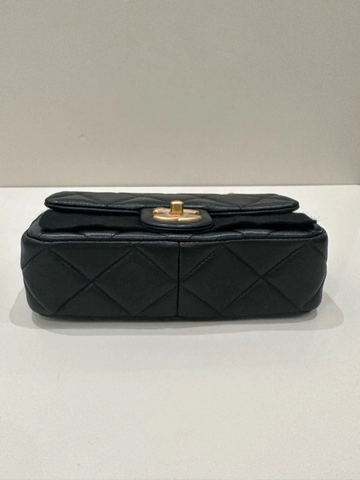 CHANEL Double Pearl Large Mini Crossbody Bag Black For Women