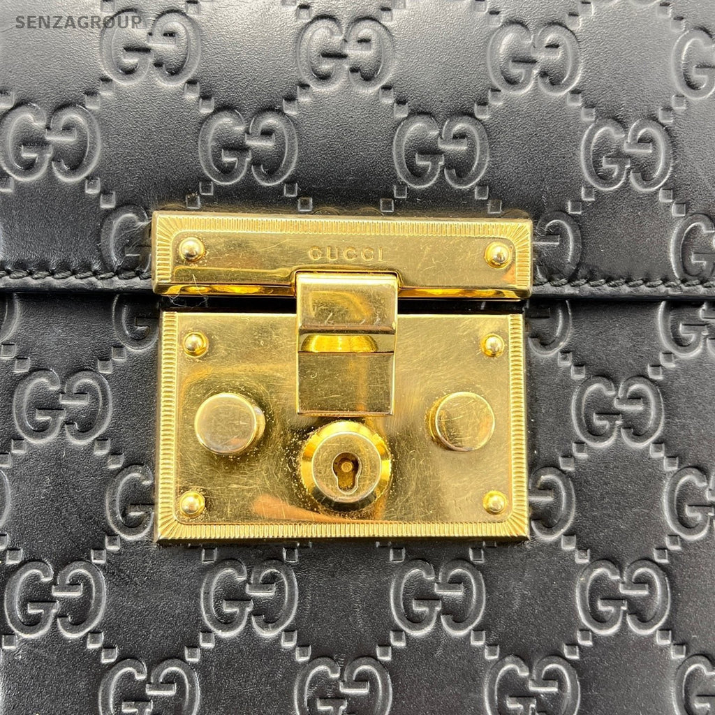 Gucci Padlock Signature Top Handle Bag Crossbody Black Gold Women Classic